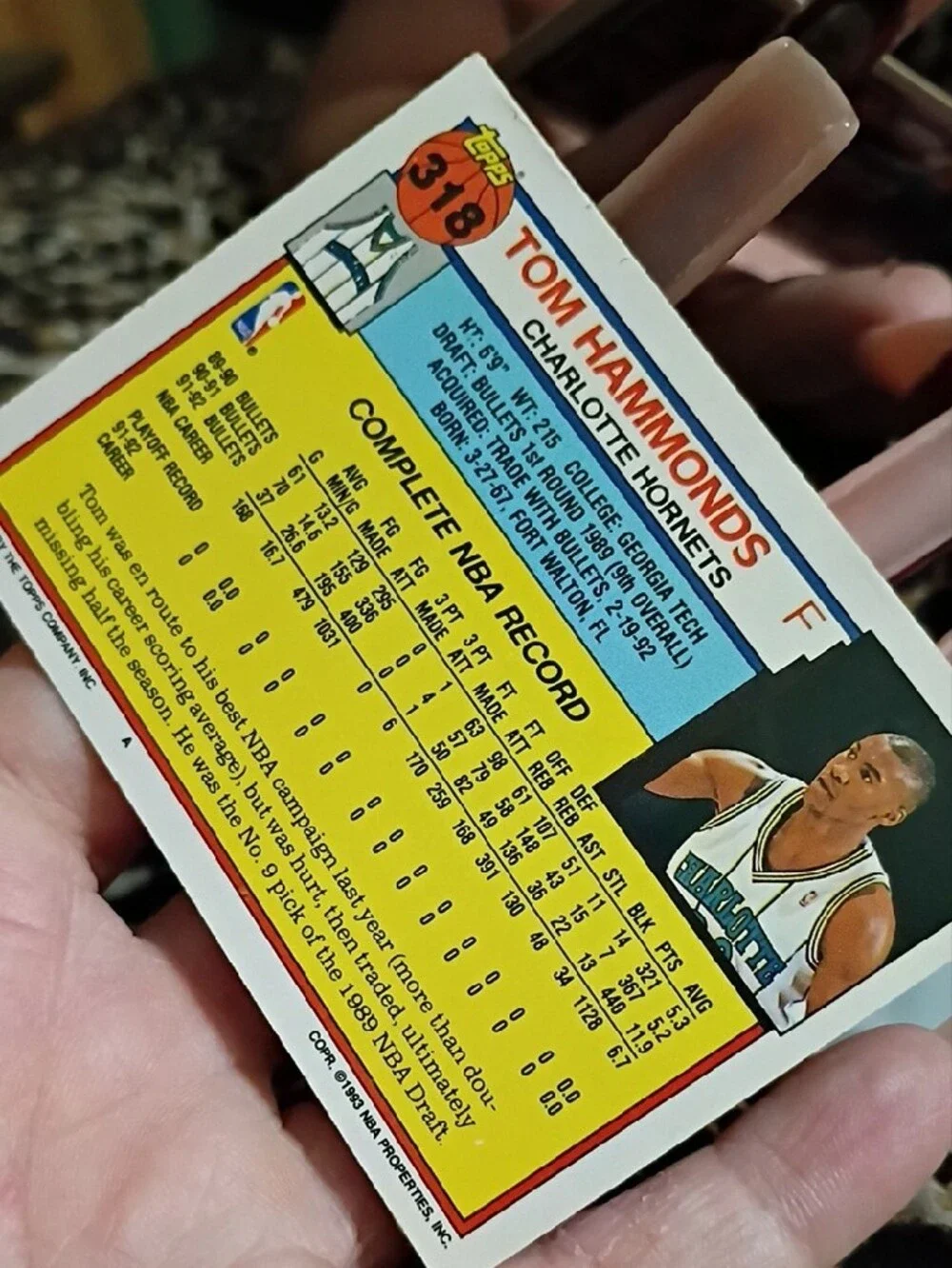 Topps Tom Hammonds Hornets Basketball Card - Teal, White